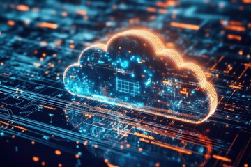 Wall Mural - Cloud computing with online storage for fintech and IoT device connectivity