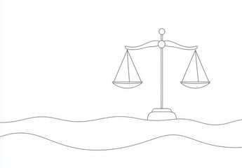 The continuation of a one-line drawing of law weights. The design is minimalist in style, and the scale is made of metal.