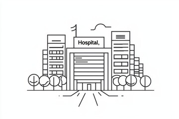 An isolated single continuous line drawing of a hospital building. Modern illustration of a modern one line design over a white background.