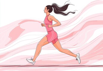 A continuous line drawing of a woman exercising or jogging.