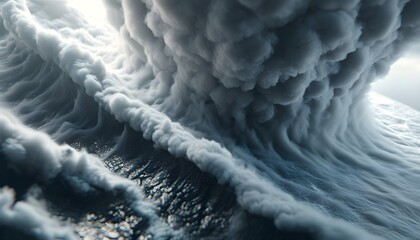 Wall Mural - Intense closeup of a dramatic storm captured in 3D style, showcasing swirling clouds, lightning bolts, and dynamic atmospheric effects rendered in Octane.