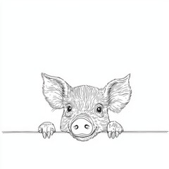 Wall Mural - An illustration of a black and white minimalistic line drawing of a pig