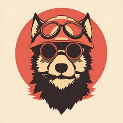 Poster - Cool wolf in red helmet and goggles