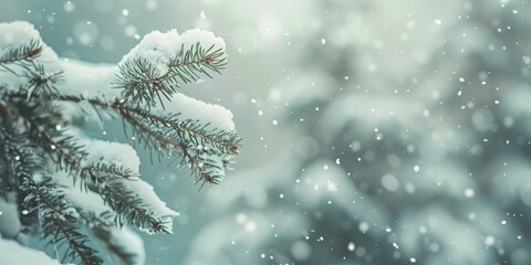 Sticker - Snow covered branches of an evergreen conifer during a blizzard with heavy snowfall