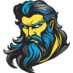 Wall Mural - Powerful Warrior with Long Blue Beard and Hair, Illustration