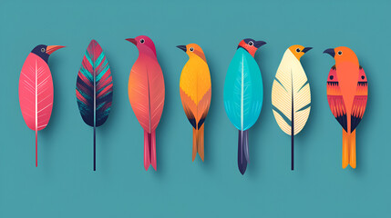 Colorful Bird Illustration,  Tropical Feather Design, Vector Graphic