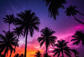 vibrant silhouettes palm trees colorful sunset backdrop rich hues gradients, sky, nature, evening, tropical, light, dark, horizon, scenery, landscape, beauty