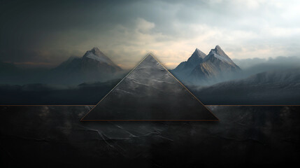 Wall Mural - a pyramid is shown in the middle of a mountain range. there is space for text.
