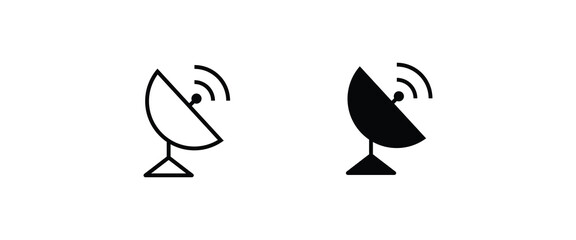 dish antenna satellite radar icons, antenna dish icon, radar satellite dish, line and flat icons set