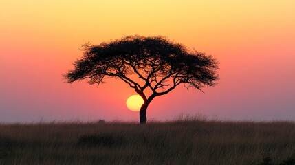 Sticker - Silhouette of a Tree Against a Vibrant Sunset