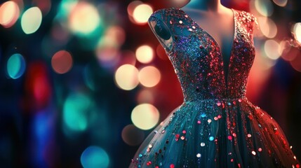 Wall Mural - Glittering Sequined Dress with V-Neckline and Bokeh Lights