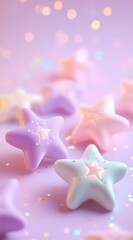 Wall Mural - Cute pastel stars on purple background for whimsical phone wallpaper design.