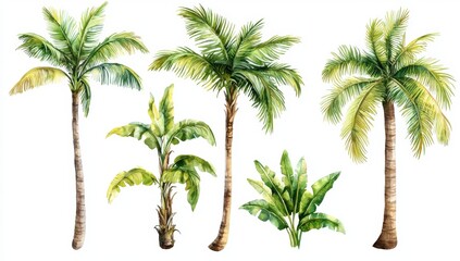 the tropical palm tree set consists of a tropical green branch and palm isolated on a white backgrou