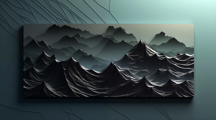 Wall Mural - a painting of a mountain range with a large body of water in the background