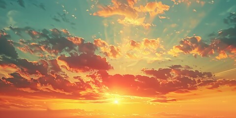 Wall Mural - gorgeous sunset with a vibrant burst of orange light in the sky