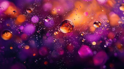 Poster - Abstract Water Droplets with Purple and Orange Bokeh Background