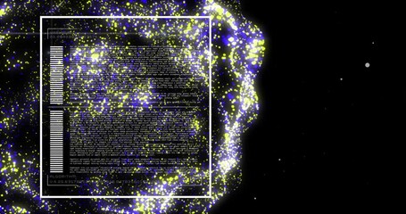 Poster - Animation of digital data processing binary coding over floating mesh on black background