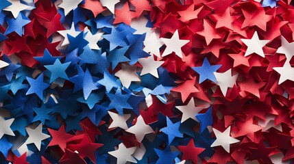 Red white and blue star shaped confetti forming the american flag