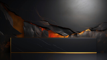 Wall Mural - A black and orange background with a black and gold frame