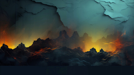 Wall Mural - a painting of a mountain range with a dark blue sky and orange and red colors