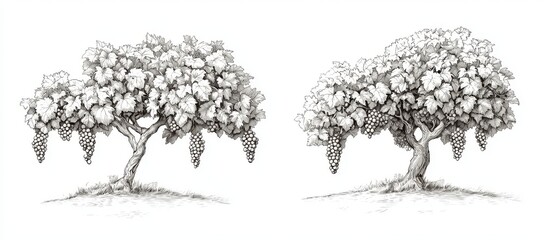 Illustration in vintage engraving style of a grape tree