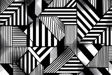 Wall Mural - Dynamic Black and White Geometric Pattern with Stripes and Angles