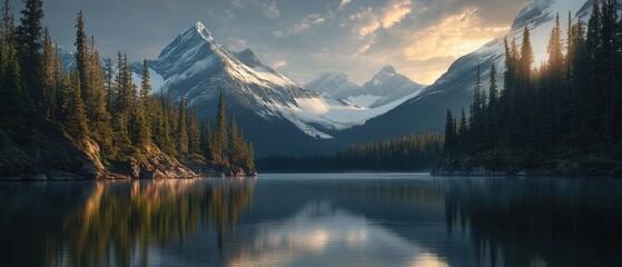 Sticker - Majestic Mountain Range Reflected in Tranquil Lake at Sunset