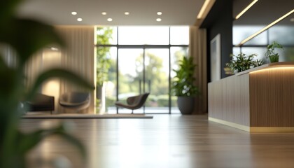 Poster - Minimalist Modern Interior Design with Wooden Countertop and a Window View