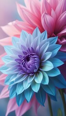 Closeup of a lush vibrant blue and pink dahlia floWER