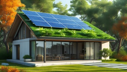 Wall Mural - Innovative Eco-Friendly Smart Home Design Featuring Solar Panels and Sustainable Energy Solutions