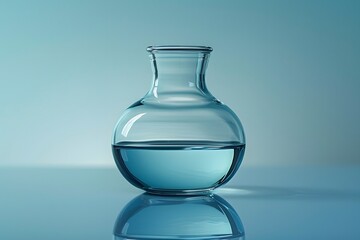 Elegant Glass Flask with Water on a Soft Blue Background