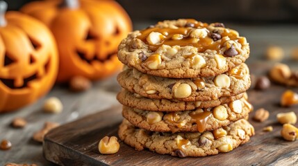 Autumn Delights: Caramel-Drizzled Cookies and Pumpkins