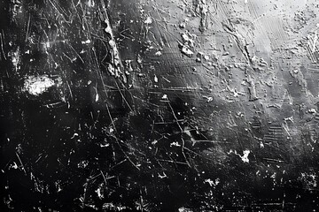 Wall Mural - Abstract Black and White Textured Surface with Scratches and Paint Splatter