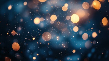 Canvas Print - Abstract Blue and Gold Bokeh Background with Scattered Lights