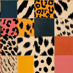 faux fur collage with spotted prints - seamless pattern with bold colors