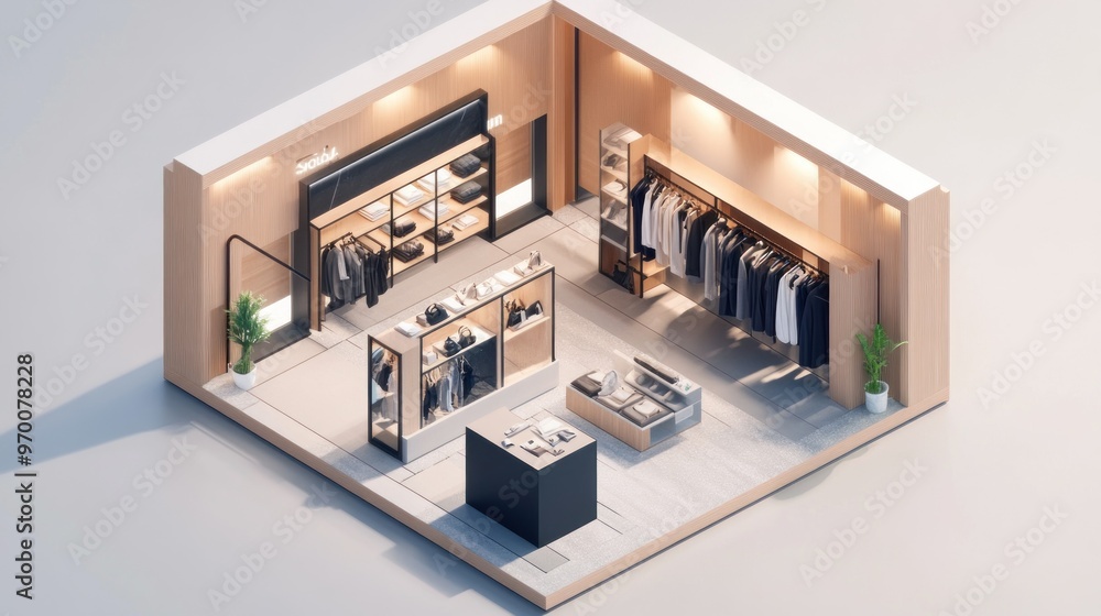 Isometric View of a Modern Clothing Store Interior Stock Illustration ...