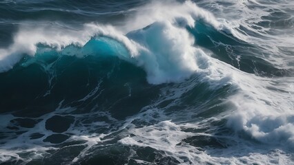 a landscape image of the raging blue tide waves flowing over the ocean, blue nature background