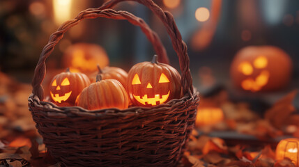 halloween pumpkin in a basket