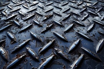 Wall Mural - Close-Up of a Textured Metal Surface with Diamond Pattern and Water Residue