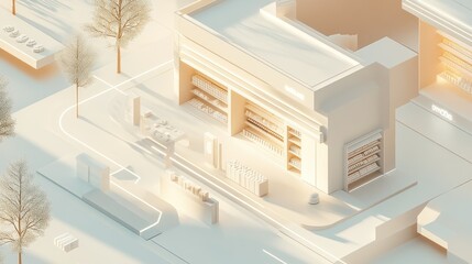 Canvas Print - A Minimalist 3D Model of a Retail Store in a City Setting