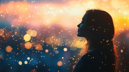 Wall Mural - Silhouette of a Woman with Sparkling Lights