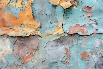 Wall Mural - Vibrant Textures of a Weathered Wall with Peeling Paint