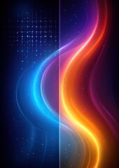 Wall Mural - Vibrant Abstract Digital Art Featuring Blue and Orange Swirling Light Waves with a Futuristic and Technologically Enhanced Background