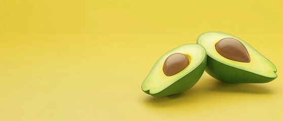 Fresh and vibrant avocados on a bright yellow background, perfect for health and food-related concepts.