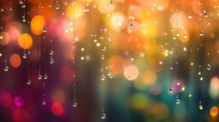 Wall Mural - Water Droplets Suspended in a Colorful, Bokeh Background