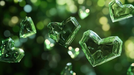 Abstract Green Hearts with Bokeh Background.