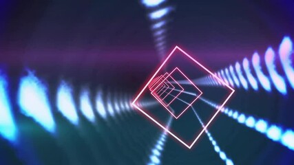 Wall Mural - Animation of glowing neon shapes and light trails moving over black background