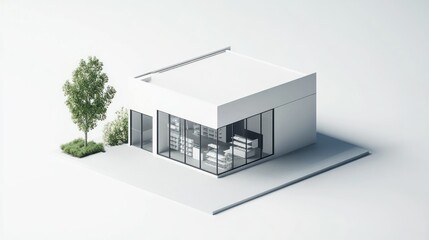 Wall Mural - Minimalist Modern House with a Tree and Patio