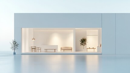 Canvas Print - Minimalist White Store Front with Empty Display