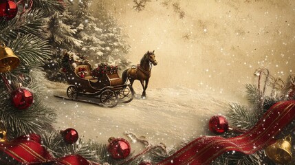 Charming Vintage Christmas Sleigh Ride Through Snowy Forest Featuring Beautiful Horse And Carriage Perfect For Holiday Cheer